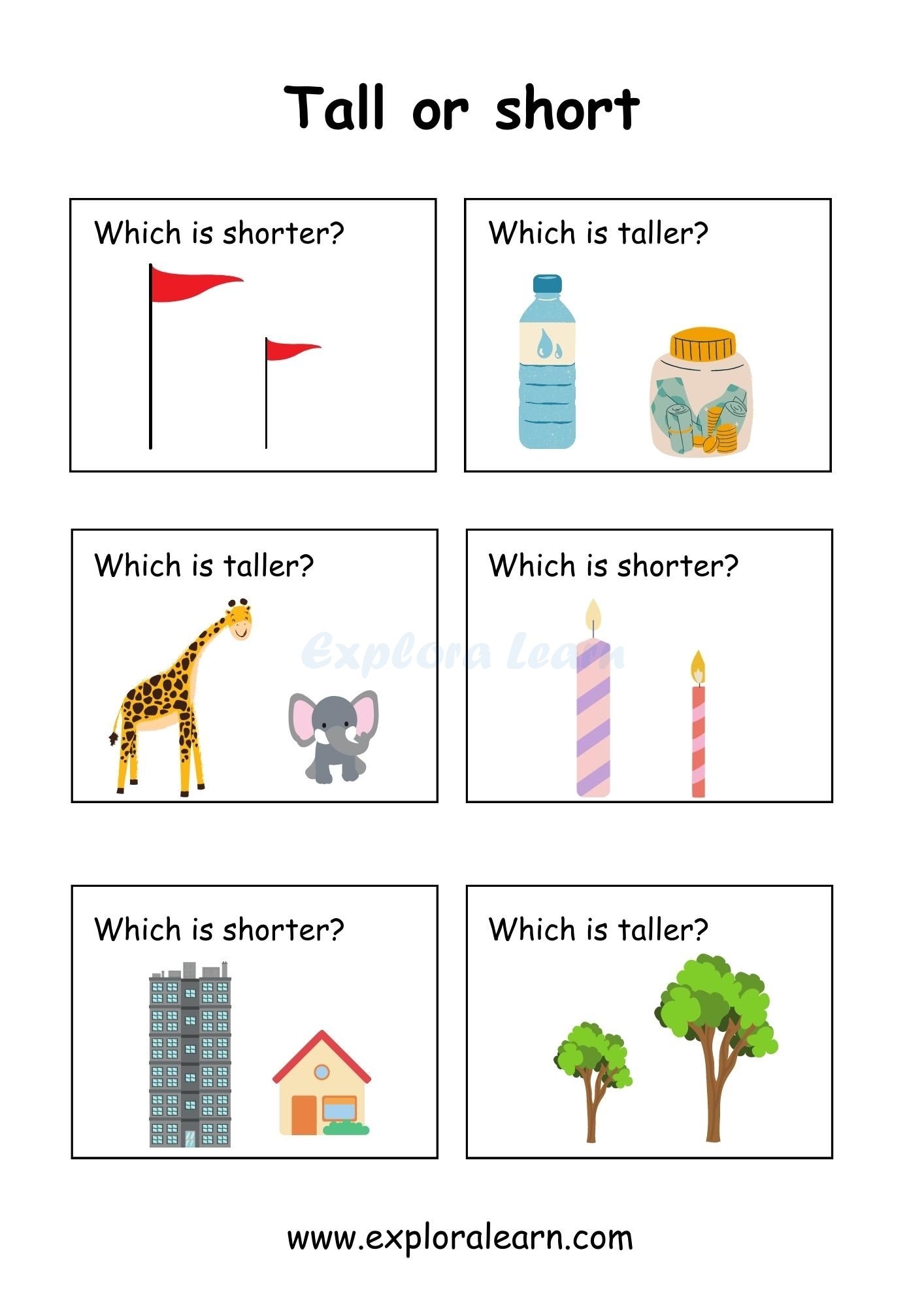 Tall And Short Comparison Worksheets For Preschool And Kindergarten 2 To 6 Years Kids