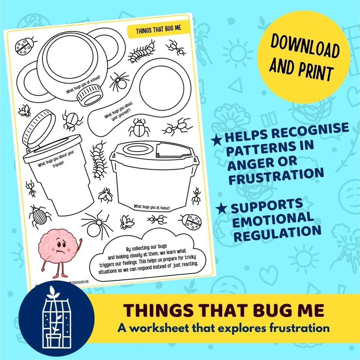 Things That Bug Me Worksheet Anger Kids Mental Health Therapy Psychology Etsy