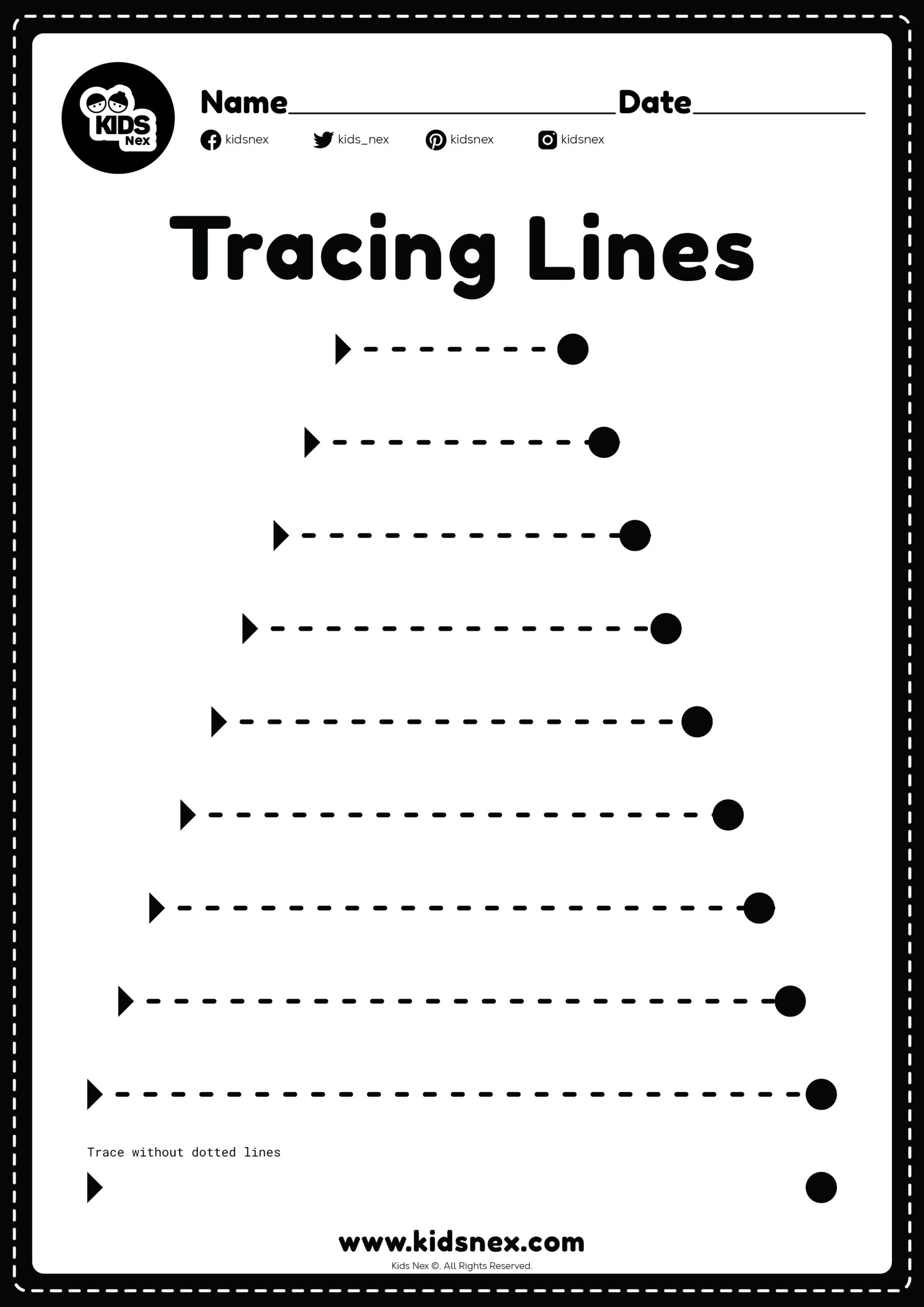 Tracing Lines KidsNex Standing Line Worksheet Free Printable KidsNex