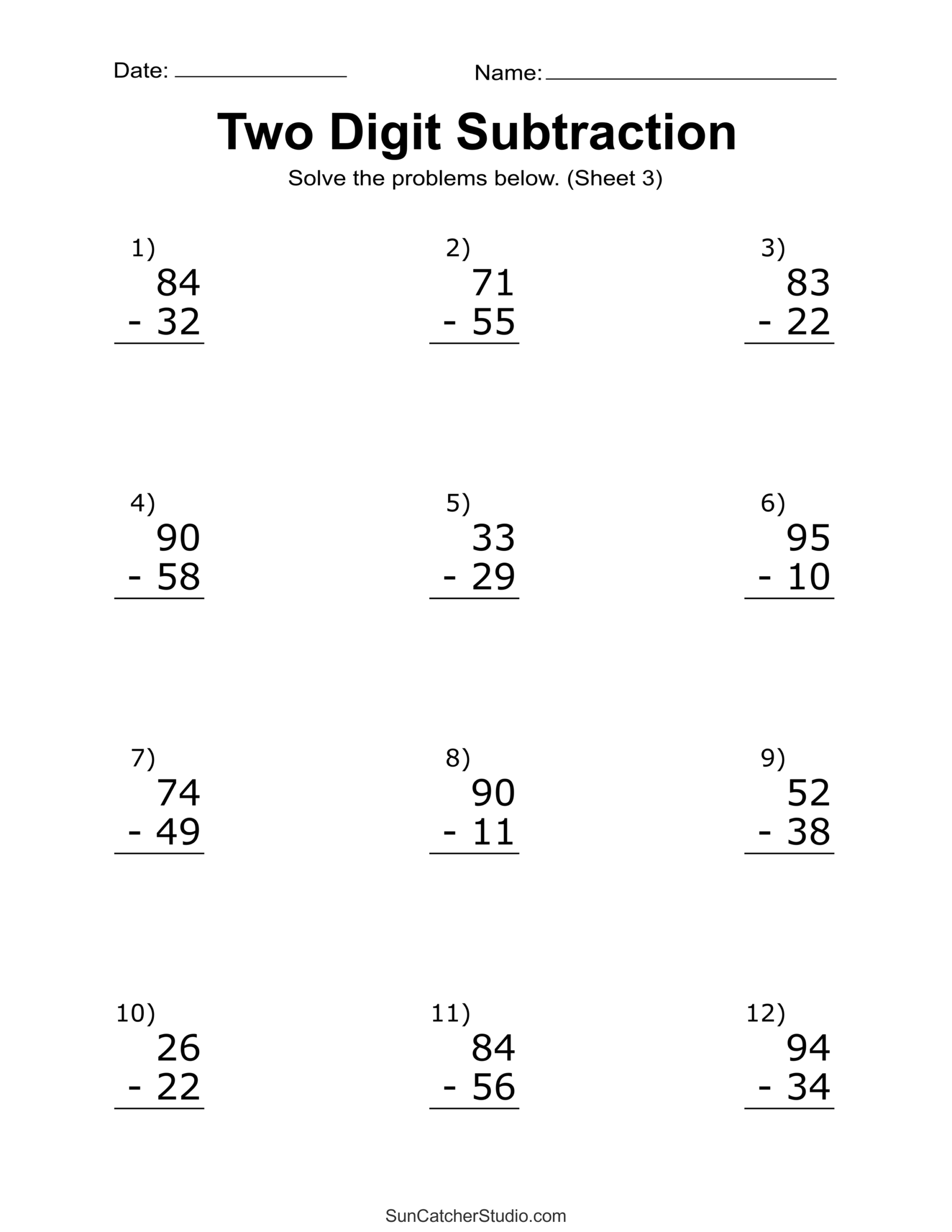 Two Digit Subtraction Worksheets Printable Math Drills Free Printables Lettering SVG Files Tools Apps