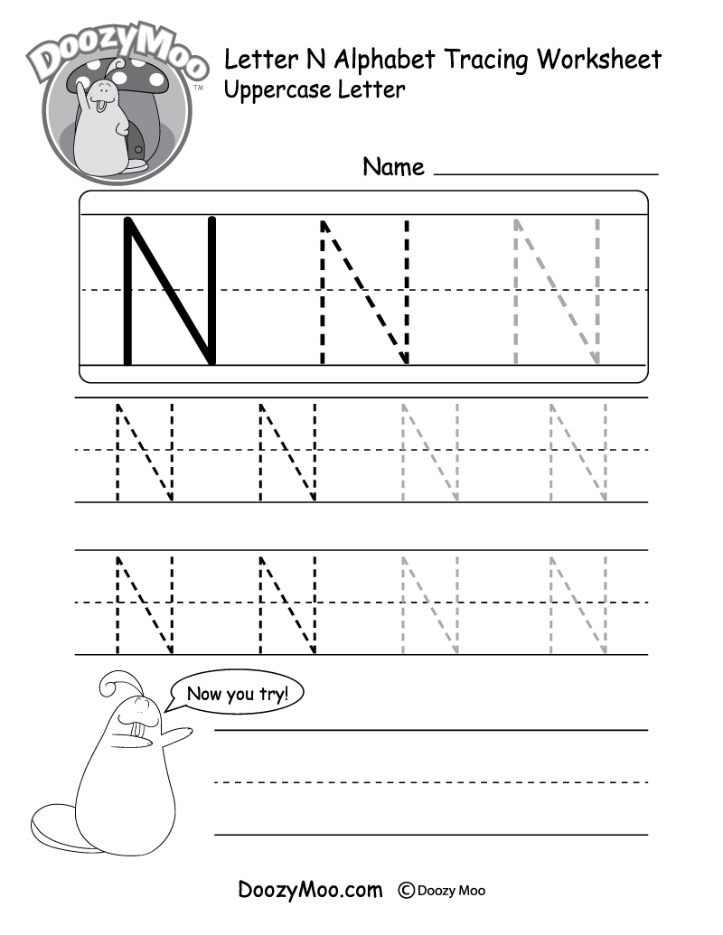 Uppercase Letter N Tracing Worksheet Doozy Moo Free Letter N Tracing Worksheet Printable Mermaid Themed Sly Spoon