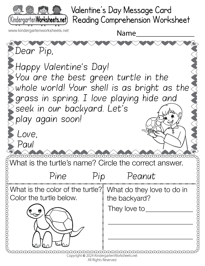 Valentine S Day Reading Comprehension Worksheet Free Printable Digital PDF FREE Printable Kindergarten Reading Comprehension Worksheets