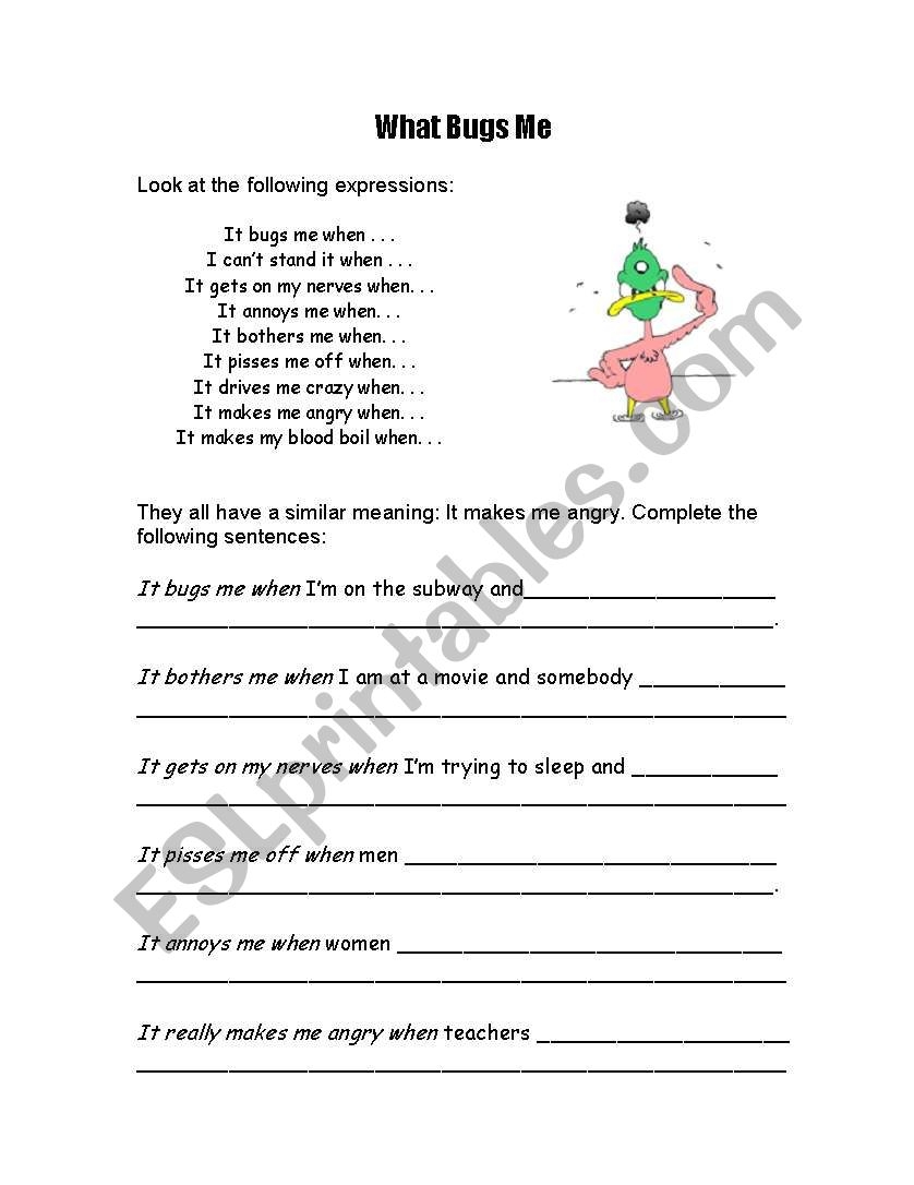 Things That BUG Me Identifying Triggers Social Work Activities Worksheets Library