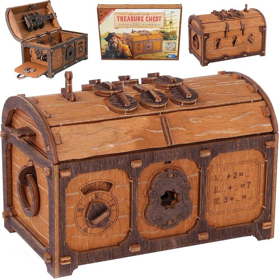WOODEN CITY Treasure Chest Escape Room In A Box Adult Hard Puzzle Box Wooden Set Clue