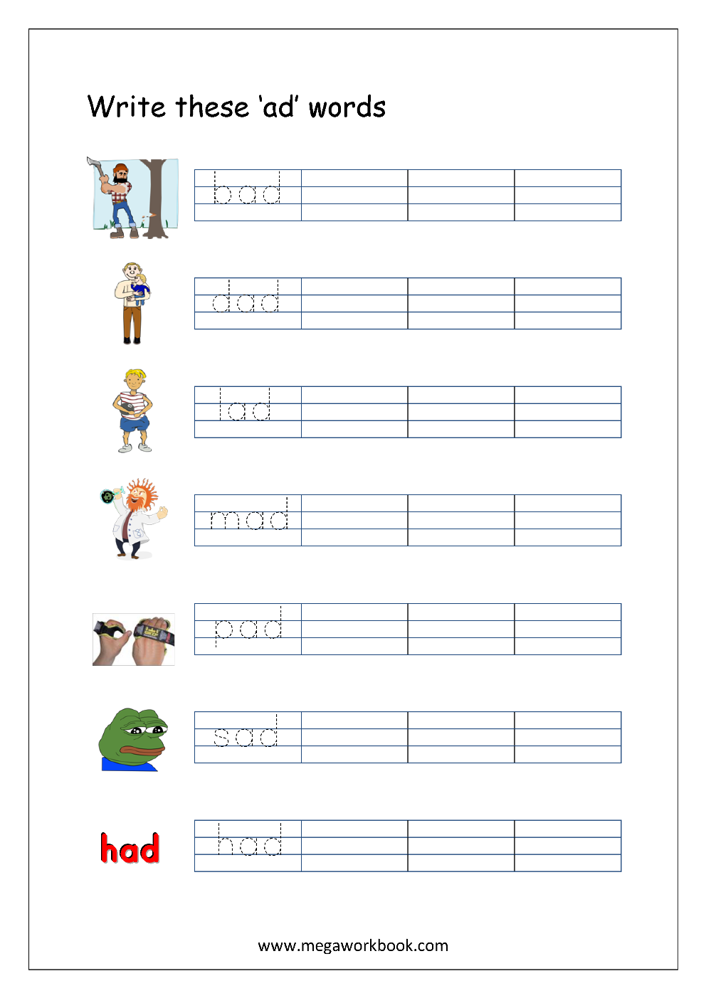Writing CVC Words Worksheets Rhyming Words Word Families MegaWorkbook